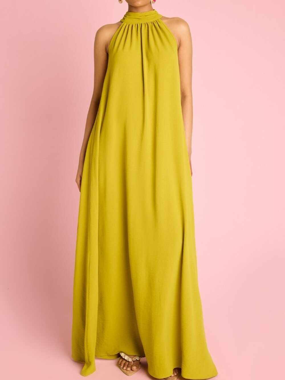 Green Elegant Women's Halter Neck Maxi Dress